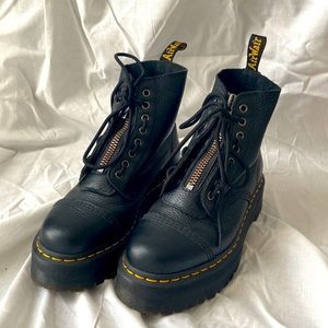 Dr. Martens Black Leather Platform Boots with Zipper - Sincalir Milled Nappa